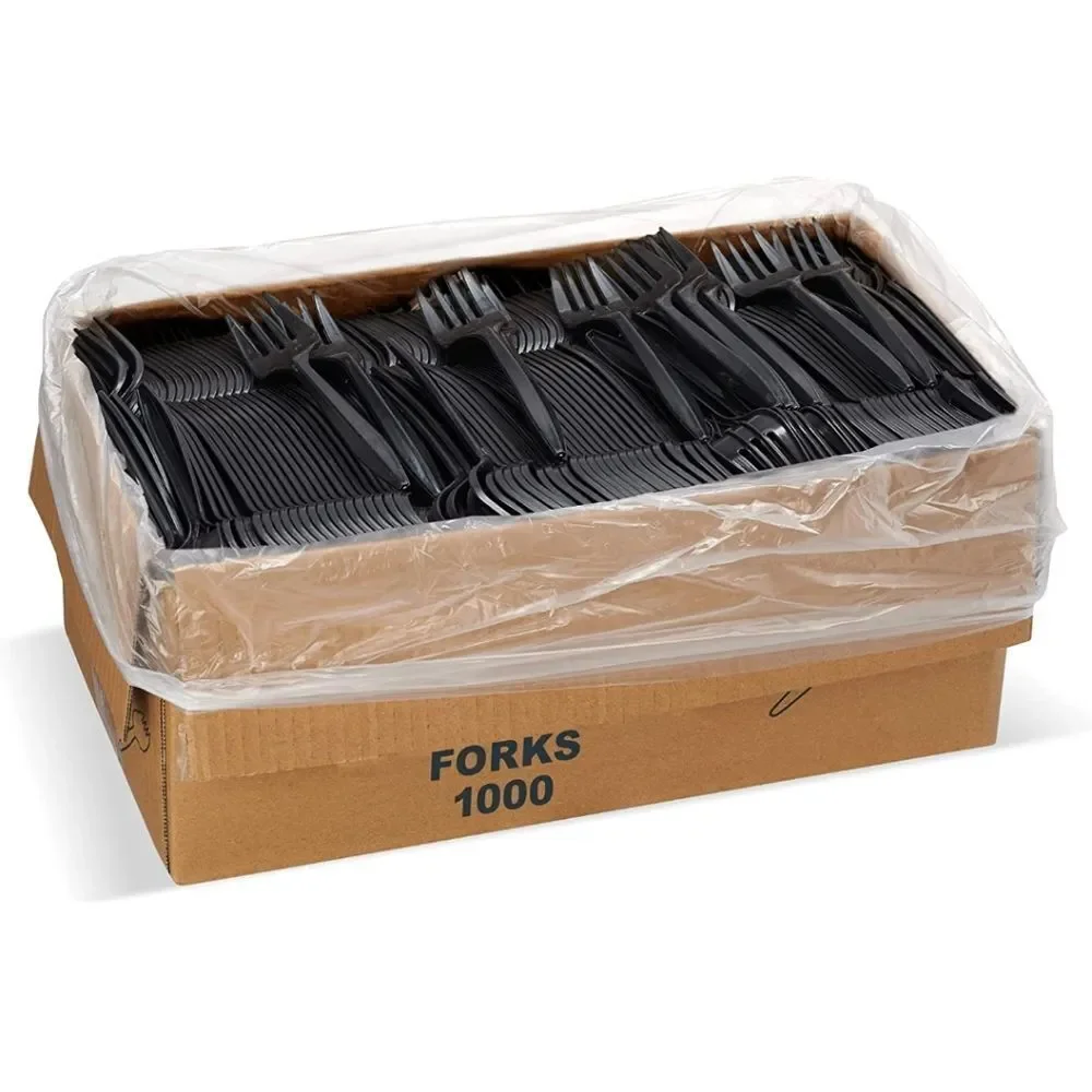 1,000 Plastic Disposable Forks Bulk Black Medium Weight Disposable Silverware